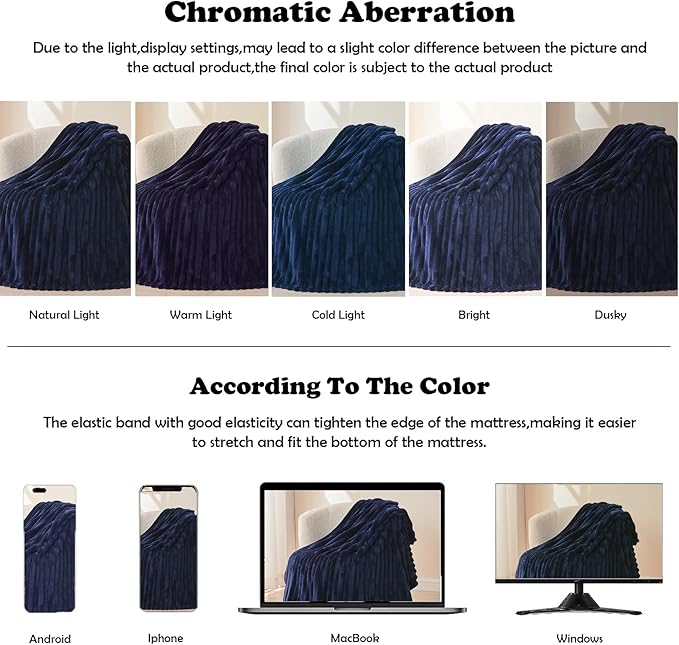 NEWCOSPLAY Super Soft Throw Blanket Dark Navy Premium Silky Flannel Fleece 3D Ribbed Jacquard Lightweight Bed Blanket All Season Use (Dark Navy Ribbed, Throw(50"x60"))