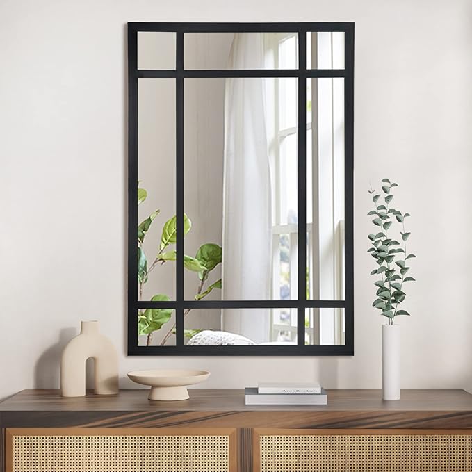 Black Rectangle Mirror, Farmhouse Decorative Wall Mirror for Entryway, Living Room, Bedroom, Hallway, Fireplace, Accent Wall Decor (Black1, 29.5" x 20")