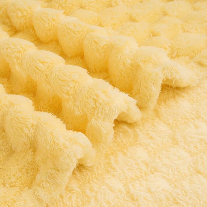 Vessia Flannel Fleece Twin Blanket, 3D Jacquard Light Yellow Fuzzy and Warm Blanket for Couch, Sofa, Bed, 300GSM Super Soft Touch Cozy Home Decor for All Seasons (60x80 inches)