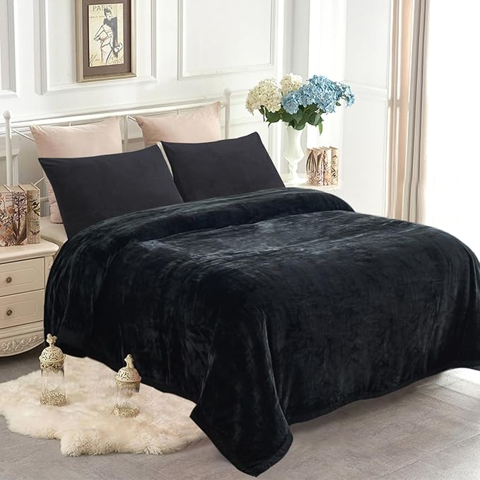 JYK Fleece Plush Blanket 4.4 LB, 1 Ply, Korean Mink Blanket King 85" x 95" - Super Soft and Warm, Lightweight and Cozy Fuzzy Solid Color Fleece Blanket for Bed, Black