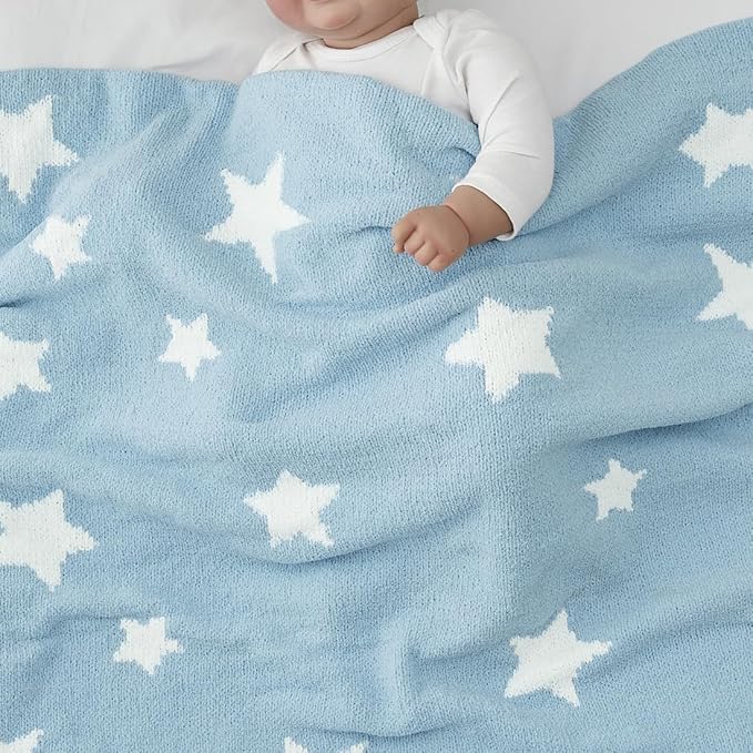 CREVENT 2Pcs 30''X40'' Cute Cozy Fluffy Warm Baby Blankets for Infants Toddlers' Bedding Crib Cot Stroller - Grey Cloud + Knit Blue
