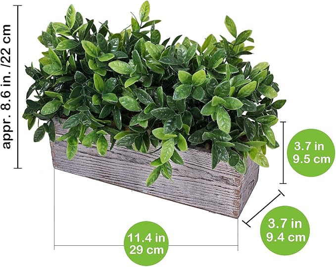 Winlyn Artificial Eucalyptus Plant in Rustic Rectangular Wooden Planter Box Faux Potted Herb Plant Greenery Arrangement for Farmhouse Indoor Wedding Table Centerpiece Mantel Shelf Kitchen Decor
