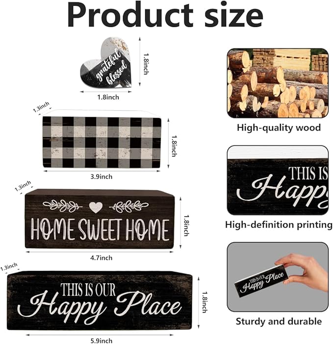 4 Pcs Farmhouse Kitchen Table Decoration Black and White Wooden Tiered Tray Decor Home Sweet Home Table Centerpiece Rustic Decorative Block Sign for Kitchen Dining Room Tabletop Desk Shelf