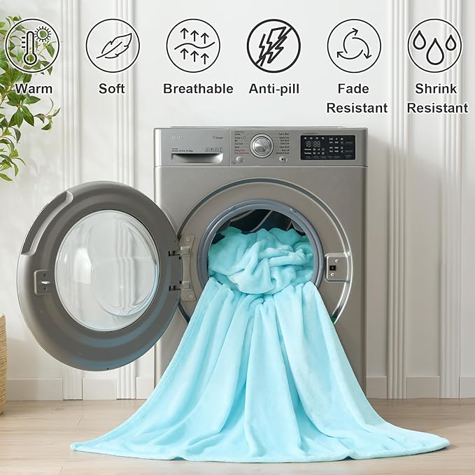 Hansleep Fleece Robin Egg Blue Queen Blanket, Super Soft Flannel Fuzzy Plush Cozy Blanket for All Seasons, Robin Egg Blue, Queen 90x90 Inches