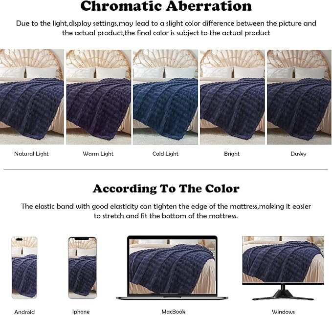 NEWCOSPLAY Queen Blanket for Couch Dark Navy Super Soft Flannel Fleece 3D Bubble Lightweight Bed Blanket All Season Use (Dark Navy, Queen(90"x90"))