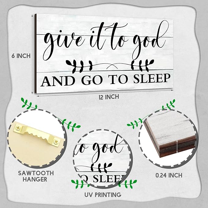 Chunful 2 Pcs Give It to God and Go to Sleep Sign Above Bed Wall Decor Serenity Prayer Sign Prayer Wall Art Rustic Farmhouse Vintage Bedroom Decor for Home(Simple Style)