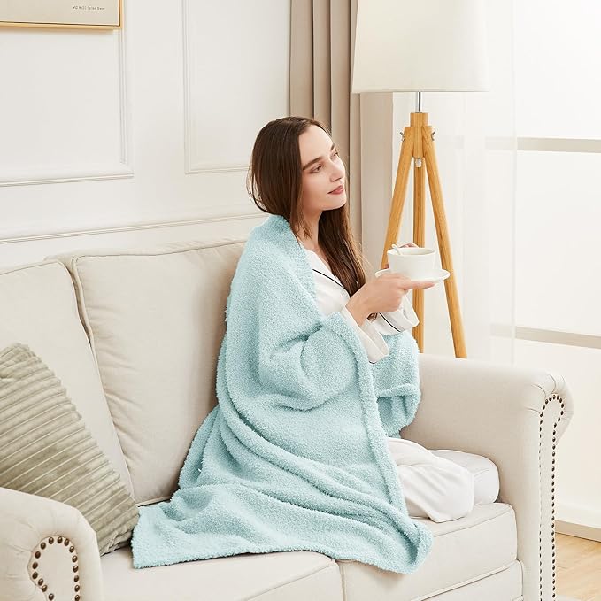 CYMULA Knit Throw Blanket for Couch Sky Blue - Super Soft Lightweight Plush Fuzzy Fluffy Cozy Blankets and Throws for Sofa Bed, 50 x 60 inches