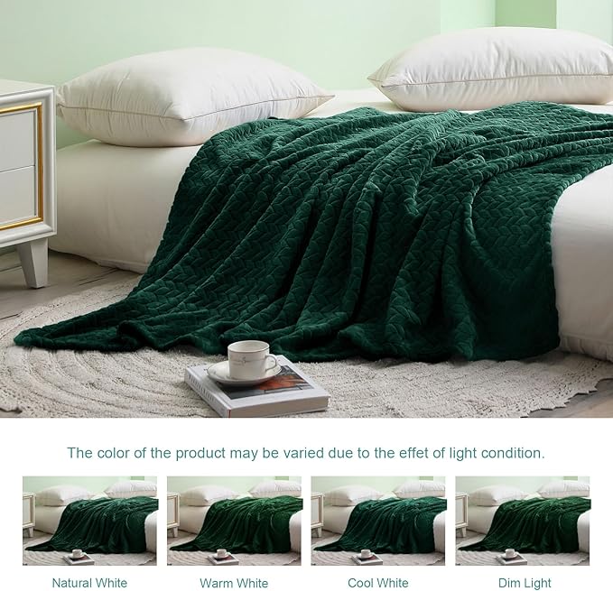 Exclusivo Mezcla Fleece Twin Size Blanket for Bed, 60x80 Inches Soft Cozy Jacquard Flannel Blankets, Lightweight Fuzzy Plush Warm for Women, Forest Green
