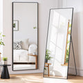 Full Length Mirror 56"x15" Full Body Mirror Rectangle Free Standing Wall Mounted Leaning Floor Mirrors with Stand Aluminum Alloy Frame for Bedroom Cloakroom, Black