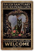 QIONGQI Vintage Witch Cat Metal Tin Sign Wall Decor Retro Black Cat Witchy Art Signs for Home Decor Gifts