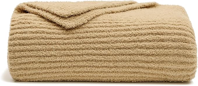 bearberry Soft Rib Knit Blanket Thin Warm & Breathable - Snuggly Minky Throw for Everyday Use, Travel, Chair | All-Season Machine Washable for Couches, Gifts, Family (Camel, 50”x60”)
