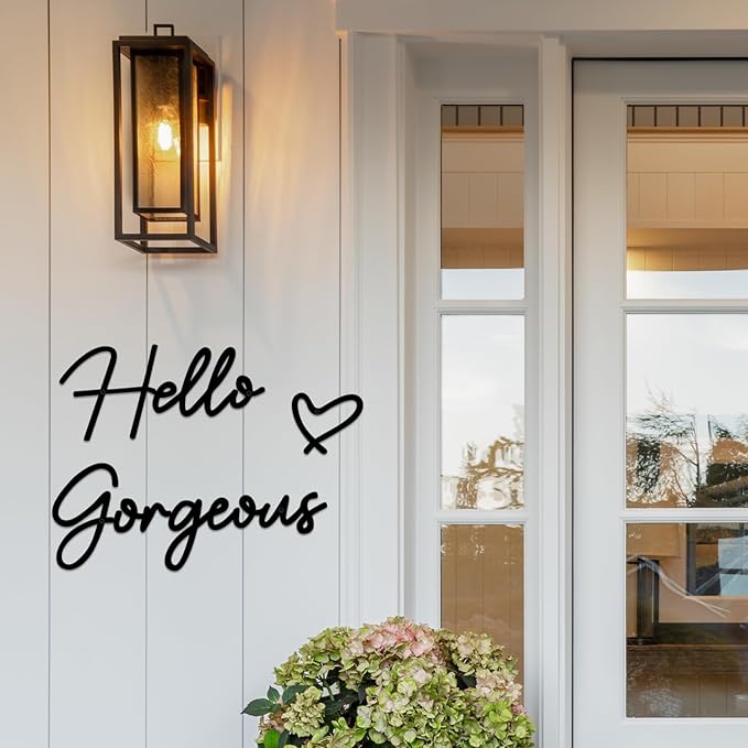 Hello Gorgeous Metal Wall Art Decor Black Modern Hello Gorgeous Signs Farmhouse Metal Wall Art Hanging Decoration for Home Bathroom Living Room Bedroom Office Hotel Wall Decoration (Black)