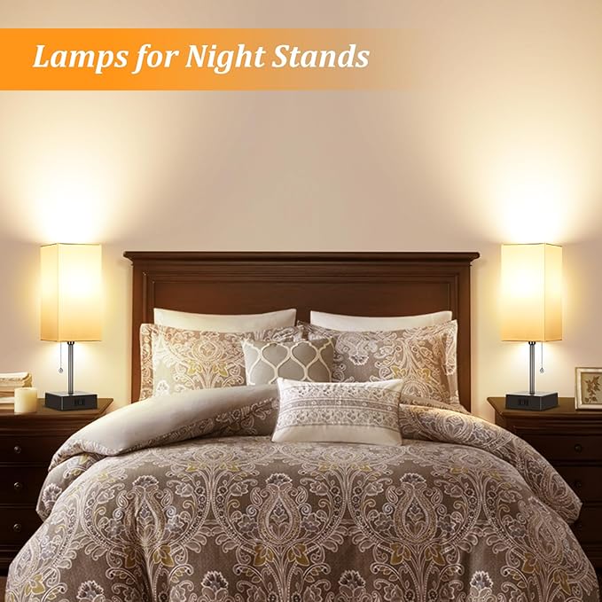 Dott Arts Table Lamp for Bedroom Set of 2,Minimalist Bedside Lamps with AC Outlets，Night Light 2700K 4000k 5000K Small Nightstand Lamps for Living Room Kids Room Office(Bulbs Included)