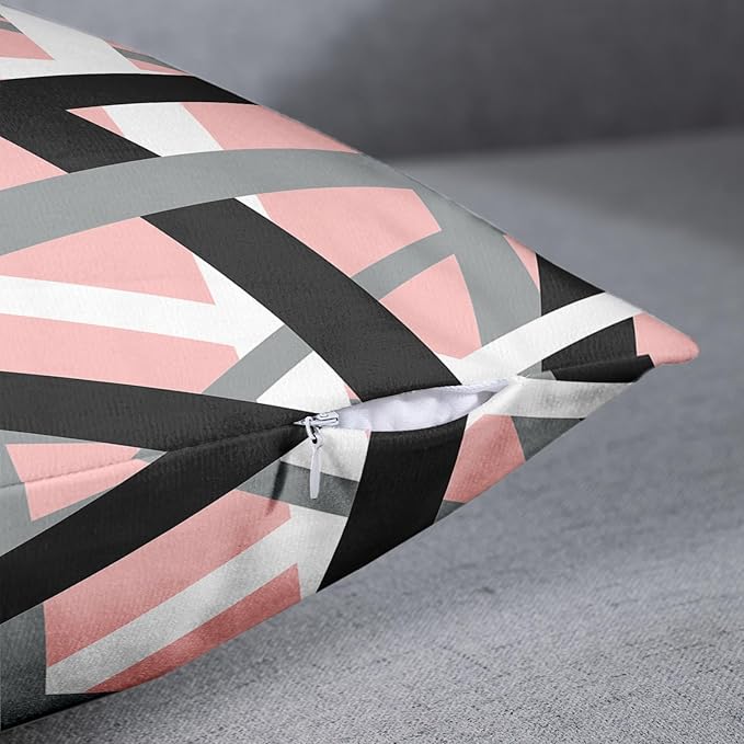 Emvency Set of 2 Throw Pillow Cover Soft Pink Black Stripes Grey White Design Retro Decorative Pillow Case Striped Home Decor Square 18x18 Inch Cushion Pillowcase