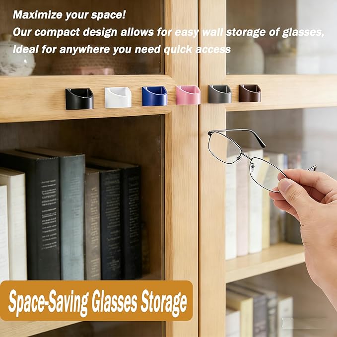 Eyewear Organizer 6 Pack, Wall Hanging Strong Adhesive Glasses Holder for Sunglasses, Reading Glasses at Car, Office, Home, Driver, Workshop(Black)