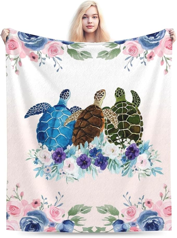 Sea Turtle Throw Blanket - Soft Plush Fleece Ocean Blankets- Cozy Turtle Stuff Gifts for Women Girls Kids 40"X50"