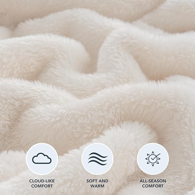 Berkshire Blanket Classic Extra-Fluffy™ Plush Throw Blanket, Soft Fuzzy Fluffy Long Hair Throw Blanket for Couch Sofa Bed, Cream, 50x60 Inches