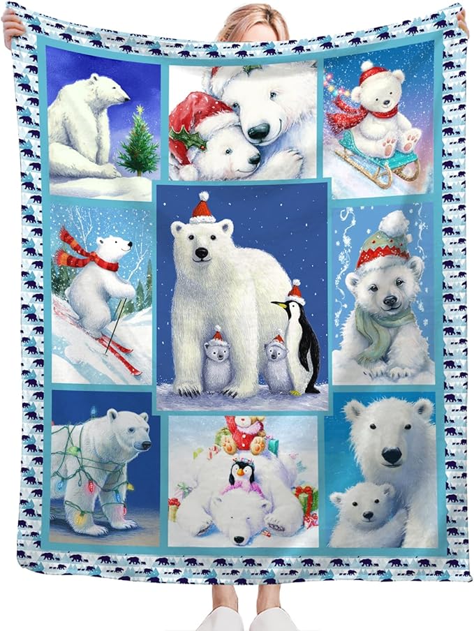 Christmas Polar Bear Blanket for Girls Women Boys Men Adults Kids Soft Cozy Fleece Cute White Bears Throw Blankets Gifts Warm Flannel Plush Lightweight Decor for Couch Bed Sofa 50"X40"