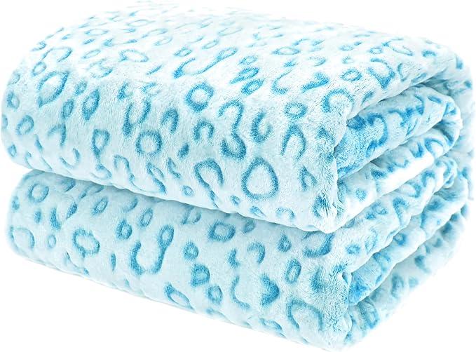 Blue Throw Blankets for Couch, Soft Cozy Fleece Leopard Print Blankets for Women & Girls, Cheetah Throw Blanket for Bed Sofa Couch, Room Home Decor, Easter Mothers Day Birthday Gifts for Women
