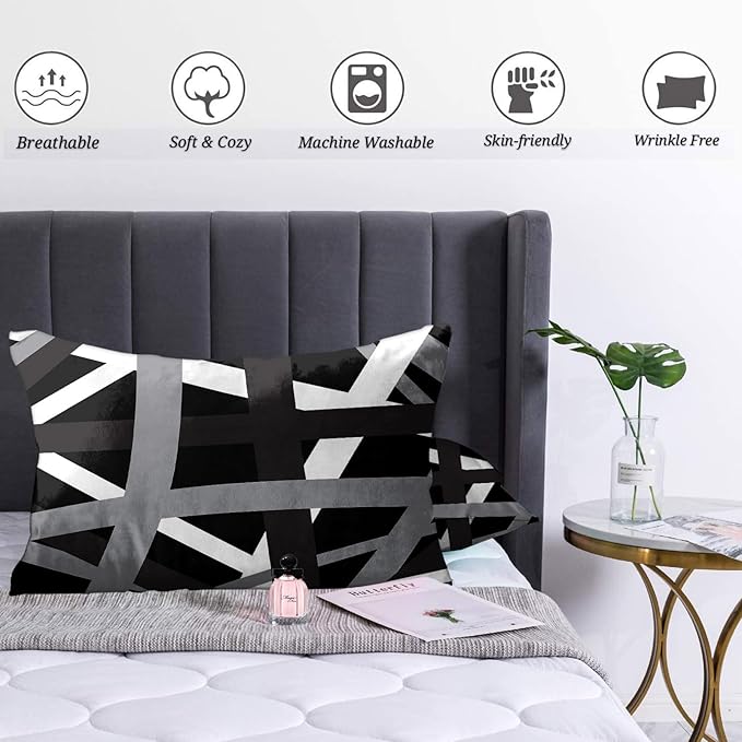 Emvency Set of 2 Throw Pillow Cover Gray Black Stripes Design Retro Decorative Pillow Case Striped Home Decor Rectangle 12x20 Inch Cushion Pillowcase