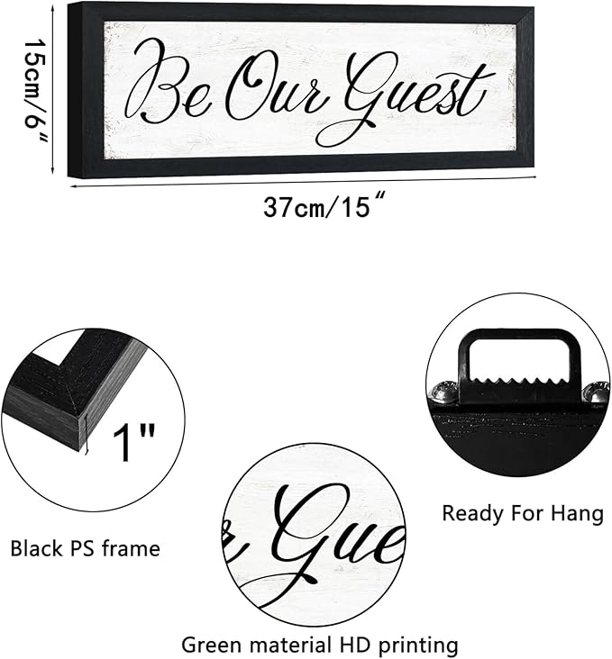 HLJ ART Be Our Guest Wall Decor: Guest Bedroom Signs Wall Decor Above Bed Rustic Farmhouse Bedroom Wall Art Decor Framed Inspirational Wall Art Small Sign Wall Plaques 6"" x 14.5""