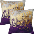 Purple and Gold Abstract Art Throw Pillow Covers, 18x18 Inch, Gold Purple Decorative Pillows for Couch Living Room Bedroom Sofa Decor, Luxury Modern Art Pillowcase Cushion Covers