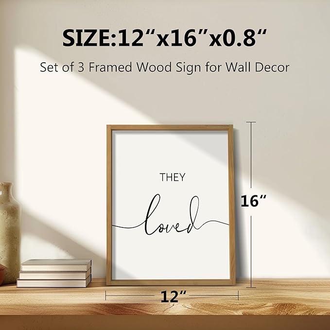 Houmury Framed Set of 3 And So Together They Built A Life They Loved Above Bed Wall Decor Wall Art for Farmhouse Home Bedroom Kitchen Living Room Wood Signs (Brown,12"x16")