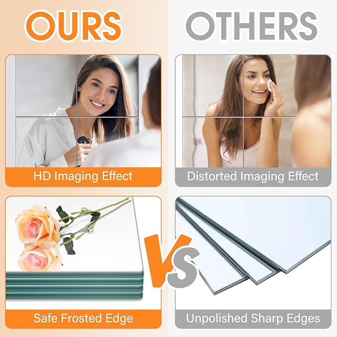 VASUHOME Glass Full Length Wall Mirror Tiles - [12 x10 Inch - 12PCS] HD Gym Mirrors for Home Gym, Full Body Long Mirror for Bedroom, Living Room, Door, Closet