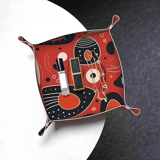 Modern Abstract Artistic Pattern Tray Men's Leather Valet Parking Portable Entrance Trays Bedside Storage Box