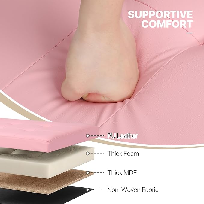 MoNiBloom 30 Inch Storage Ottoman Bench, 24 Gal. Folding Ottoman Footrest, End of Bed Bench, Rectangle Foot Stool, Supports 600 lbs, for Bedroom, Living Room, Entryway, Hallway, Light Pink
