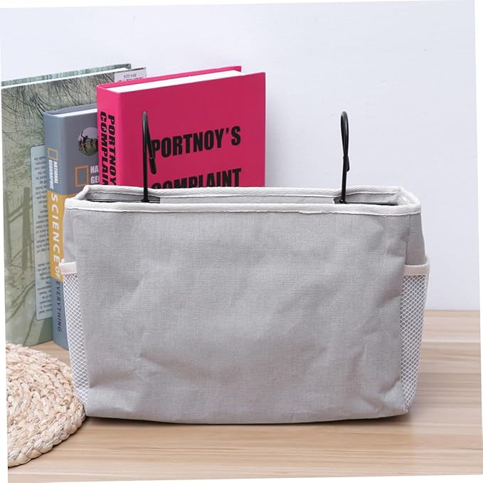 Luxshiny 1Pc Felt Fabric Bedside Storage Bag Organizer Grey Hanging Container for Dorm Car Bed Rails for Phone Snacks Books Chargers Versatile Storage