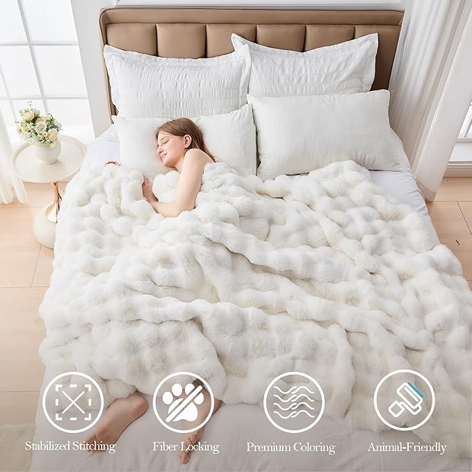 Faux Fur King Blanket for Couch, 1000 GSM Cozy Fuzzy Fluffy Soft Plush Thick Bubble Sherpa Blanket for Sofa Bedroom Living Room, Mothers Day Birthday Gifts for Women Home Decor