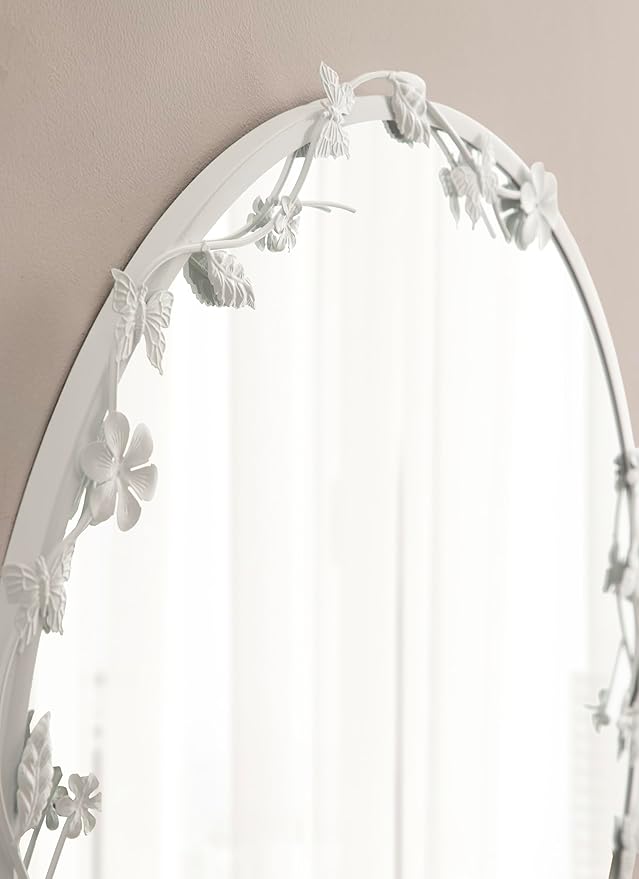 Kate and Laurel Rosella Modern Ornate Round Wall Mirror, 26 Inch Diameter, White, Circle Mirror with Floral Detailing for Use as Bathroom Mirror for Over Sink or Cute Kids Room Decor