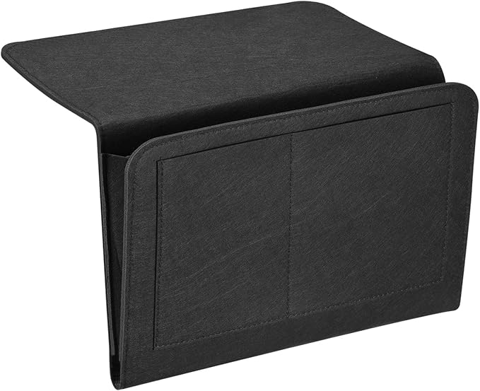 PATIKIL 13in Bedside Caddy, Bed Caddy Bedside Organizer Hanging Soft Felt 5 Pockets Bed Pockets Bedside Storage Organizer Remote Control Holder for Bedroom Phones Glasses, Black