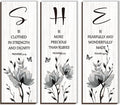 DONFENTHY 3 Pieces Inspirational Black Floral Wall Decor Wooden Hanging Wall Art Christian Quotes SHE Word Sign Black White Wall Art Gift for Girl Teen Women Bedroom Bathroom Office (Black 12x4 Inch)
