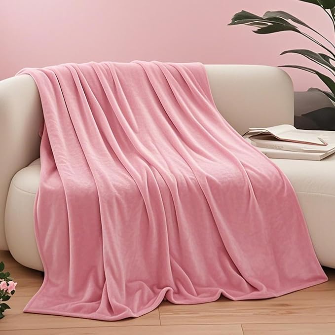 Fleece Blanket King Size, Silky Flannel Fuzzy Blankets for All Season, Cozy Lightweight Blanket for Couch, Bed, Sofa, 108" x 90", Pink, King