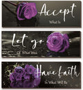 ZINYAZHE 3 Pcs Purple Wall Decor Inspirational Purple Bathroom Decor Wooden Rose Wall Art With Accept Let Go Have Faith Quotes For Girl Women Bathroom Bedroom Office(16 X 5Inch)