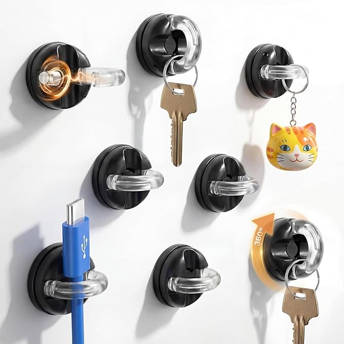 8 Pcs Rotatable Cord Organizer 1s Clip-on Magnetic Cord Holder Strong Adhesive Easy-Open Cable Clips for Bedside, Desk, Home, Office, Works as a Hanging Hook, Holds up to 2.2 Lbs
