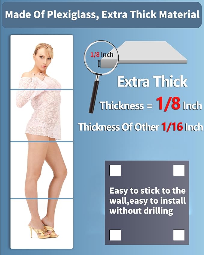 Shatterproof Wall Mirror Full Length for Bedroom, Acrylic Gym Mirrors For Home, Extra Thick: 0.12 inch, 12 x 12 inch x 4 Pcs, Workout Mirrors Safe for Kids, Over The Door, Long Wall Mounted