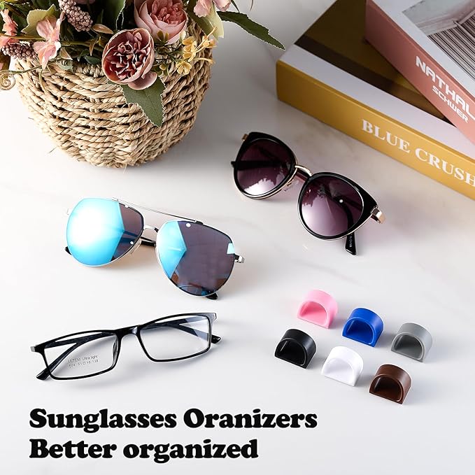 Sunglass Organizer 6 Pack, Glasses Holder & Eyeglass Holder for Eyewear, Sunglasses, Reading Glasses. Sunglass Holder for Home, Office, Car, Driver, Workshop. Glasses Accessories (Brown)