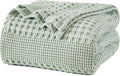 PHF 100% Cotton Waffle Weave Blanket Queen Size for Bed, Soft Lightweight & Breathable for Spring and Summer, All-Season Comfort, Luxury Aesthetic Blanket for Home Decor, 90"x90", Mint Green