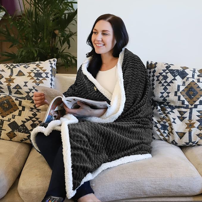 Catalonia Sherpa Throws Blanket, Super Soft Comfy Fluffy Fuzzy Fleece Plush Blanket for Sofa Couch Bed Reversible All Season for Senior Adults