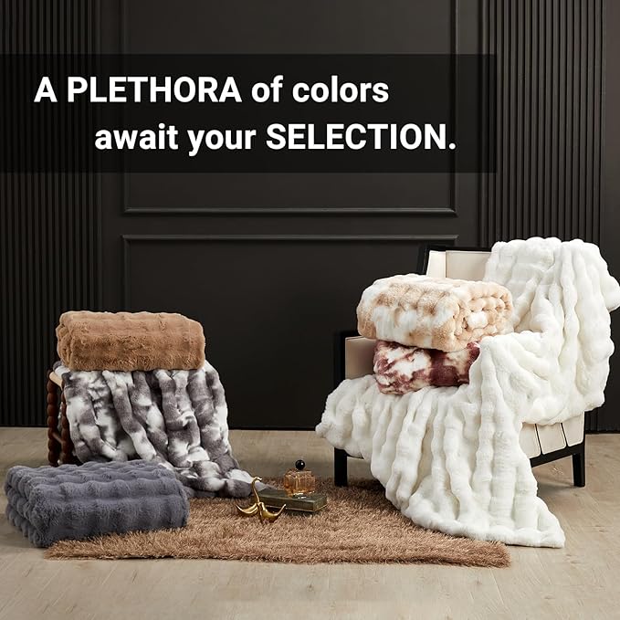 SAPHREAS Faux Fur Throw Blanket for Couch, Fluffy Fuzzy Bubble Blanket for Sofa Bed Living Room, Decor Soft Cozy Gifts for Women Men, 60x80” Cream White