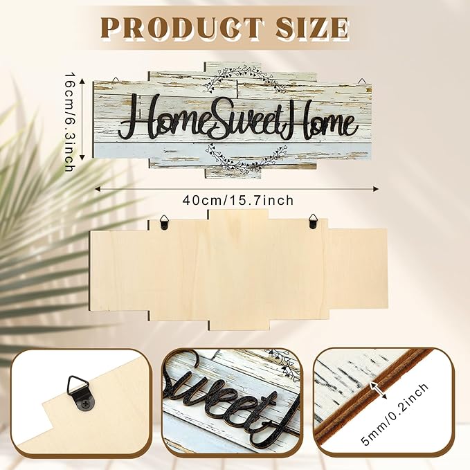 Jetec Home Sweet Home Sign, Rustic Wood Room Wall Decor, Farmhouse Plaque Wall Hanging Wooden Sign for Bedroom, Living Room, Wedding Decor(Rustic)