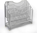 EasyPAG Mesh Desk Paper Organizer Wall Hanging File Holder with 3 Upright File Rack and Sliding Drawer,Silver