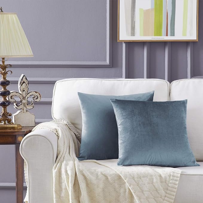 GIGIZAZA Decorative Throw Pillow Covers 18 x 18,Grey Blue Soft Pillow Covers Velvet,Set of 4 Decor Square Cushion Covers