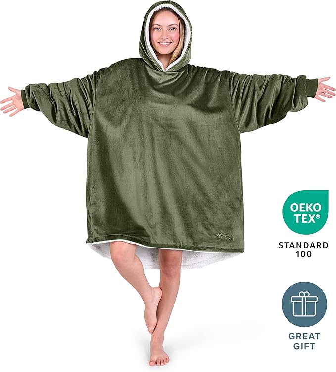 Bare Home Wearable Blanket Hoodie - Soft Plush Sherpa - Warm and Cozy - Oversized Wearable Blanket - Adult & Kid Sizes