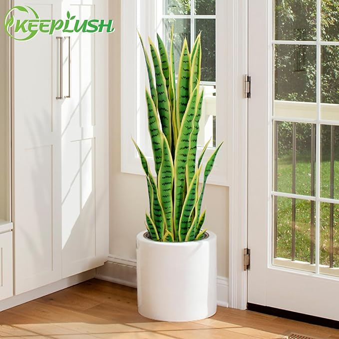 3ft Artificial Snake Plant – 36in Faux Sansevieria Plants, Fake Floor Plant for Indoor Outdoor, Front Porch Patio Home Office Decor, Mother-in-Law’s Tongue, Yellow 1Pcs