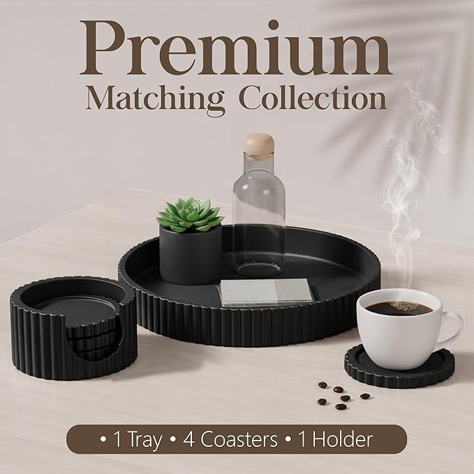 Decorative Coffee Table Ottoman Tray with Coasters | Modern Neutral Home Decor Accent | Console Table Decor | Kitchen Table Centrepiece | Luxury Apartment Decor | Decorative Centerpieces for Tables