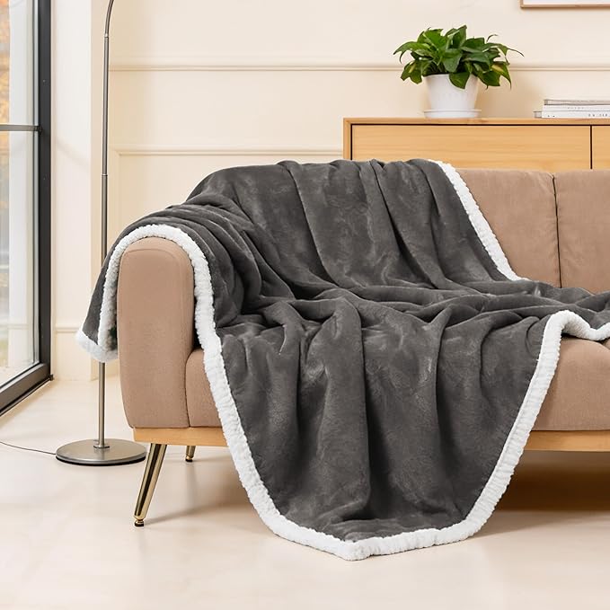 BEAUTEX Sherpa Fleece Throw Blankets, Soft Fluffy Flannel Plush Blanket and Throw, Fuzzy Cozy Coffee Cuddle Blankets for Couch Bed Sofa Adults (50" x 60", Coffee)